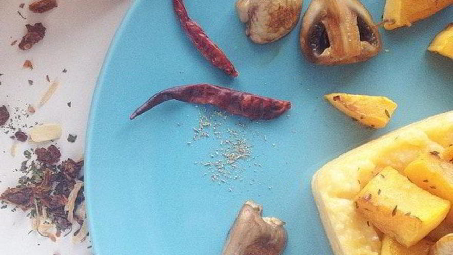 Рецепт поленты с печеной тыквой и шампиньонами