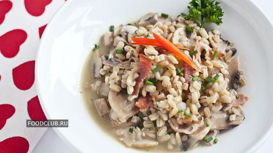 Рецепт перловой каши с грибами и беконом
