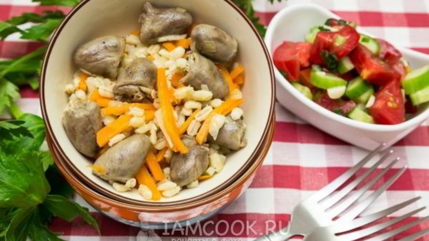 Рецепт перловой каши с куриными сердечками