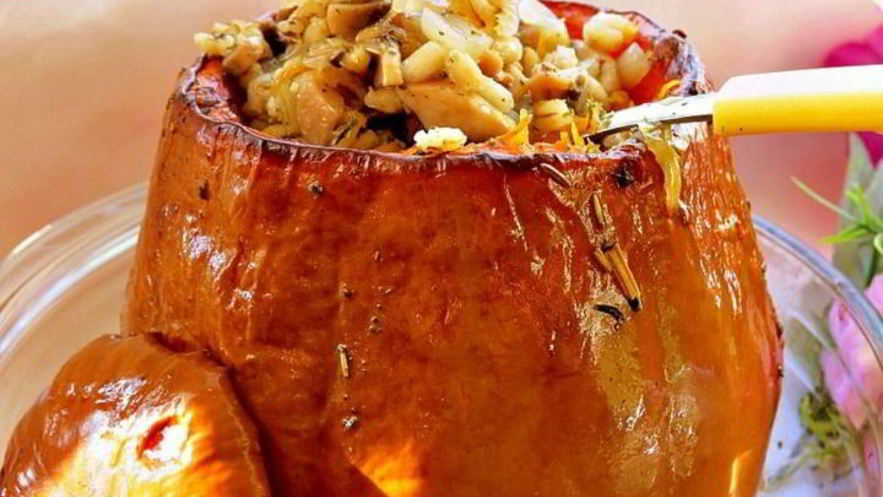 Рецепт перловки с грибами в тыкве