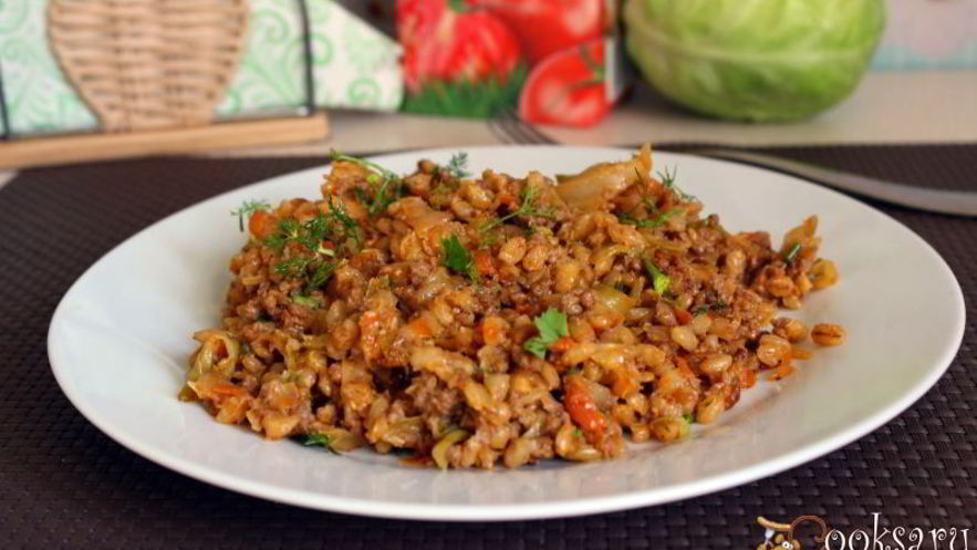 Рецепт вкусной перловой каши с мясным фаршем и овощами