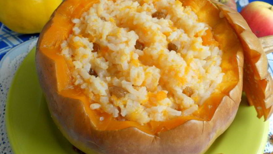 Рецепт рисовой каши с айвой в тыкве