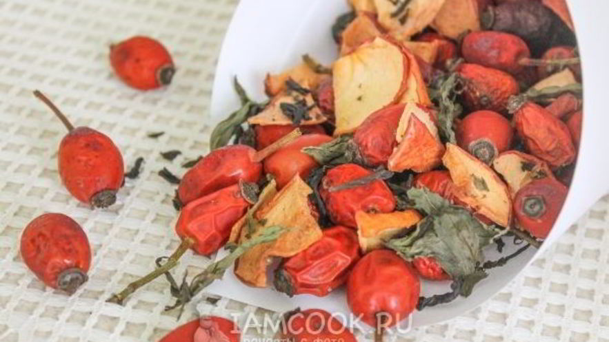 Рецепт сушеного чая с мятой, яблоком и шиповником