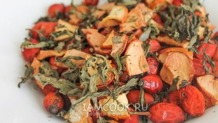 Рецепт сушеного чая с мятой, яблоком и шиповником