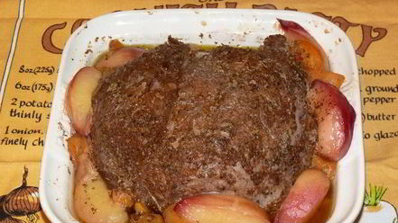 Рецепт запеченной телятины с вином и персиками