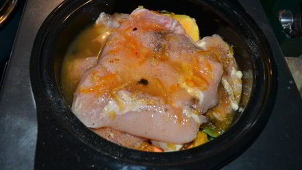 Рецепт куриных грудок в апельсиново-кленовом сиропе с акорн тыквой и сладким картофелем