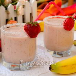 Рецепт Клубнично-бананового молочный коктейль