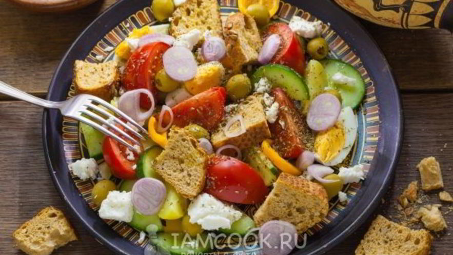 Рецепт греческого салата с сухариками