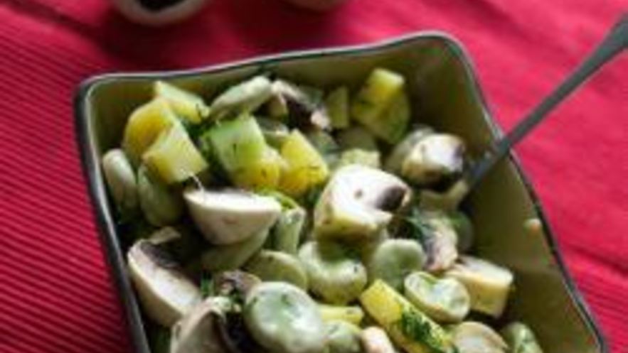 Рецепт картофельного салата с бобами и шампиньонами