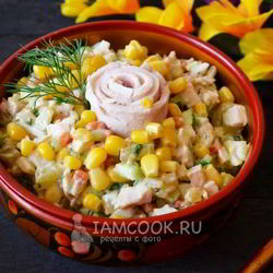 Рецепт Оливье с курицей и кукурузой