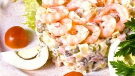 Рецепт салата оливье с креветками