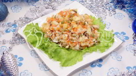 Рецепт салата оливье с курицей и икорной закуской