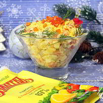 Салат Оливье с семгой и красной икрой