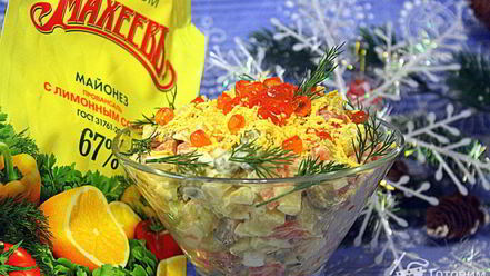 Рецепт салата оливье с семгой и красной икрой