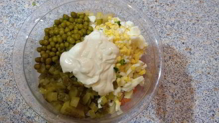 Рецепт салата оливье в майонезном блинчике