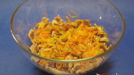 Рецепт салата из куриных желудочков с фасолью