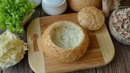 Рецепт булочек, фаршированных салатом мимоза