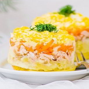 Рецепт Мимозы с яблоком и сыром