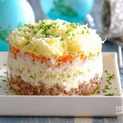 Рецепт Салата Мимоза с консервированной сайрой