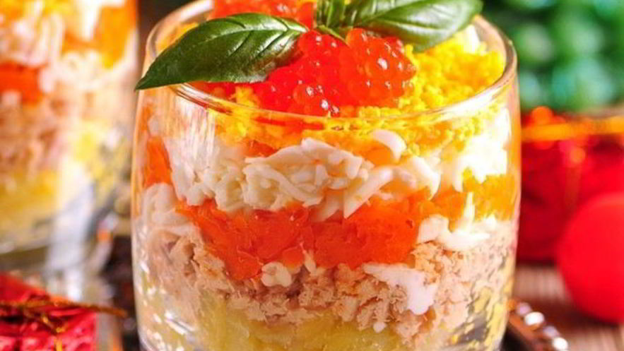 Рецепт салата мимоза с красной икрой