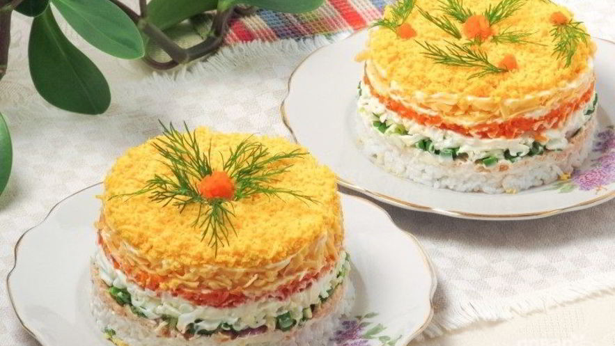 Рецепт салата мимоза с рисом и сыром