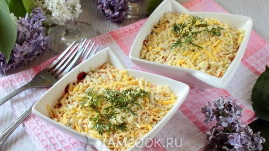 Рецепт салата мимоза с яблоком