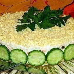 Рецепт Салата-торта Печень трески под шубой