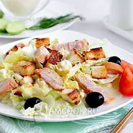 Рецепт Салата Цезарь с копченой курицей