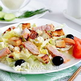 Рецепт Салата Цезарь с копченой курицей
