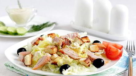 Рецепт салата цезарь с копченой курицей