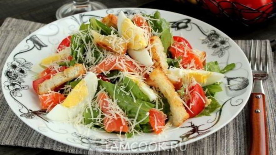 Рецепт салата цезарь с семгой