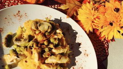 Рецепт Теплого салата из спагетти-тыквы и куриной грудки