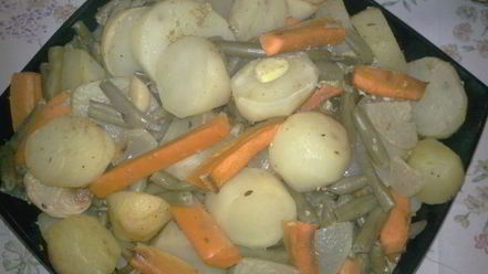 Рецепт антрекота в ореховом маринаде с овощами