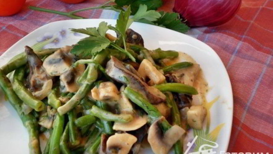 Рецепт сердца с грибами и стручковой фасолью под бешамель