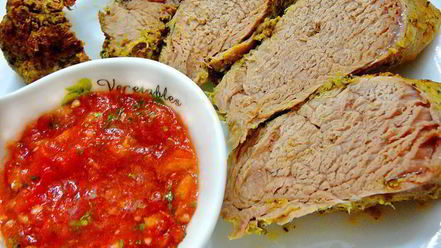 Рецепт свиной вырезки маринованной в кинзе и томатная сальса