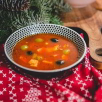 Рецепт Борща царского с маслинами и осетриной