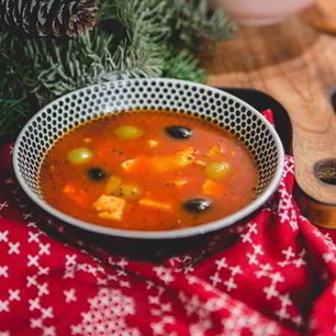 Рецепт Борща царского с маслинами и осетриной