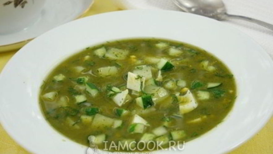 Рецепт холодного зеленого борща с огурцами
