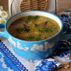 Рецепт Супа с шампиньонами и фарфалле на курином бульоне