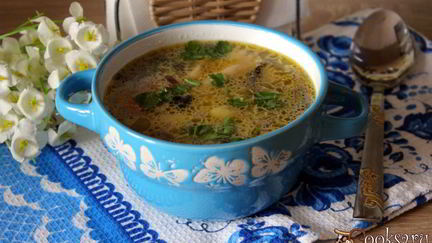 Рецепт Супа с шампиньонами и фарфалле на курином бульоне