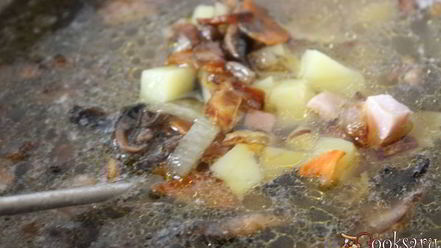 Рецепт супа с шампиньонами и фарфалле на курином бульоне