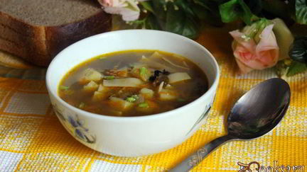 Рецепт Супа с сушеными грибами и лапшой на курином бульоне