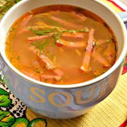 Рецепт Горохового супа с копченой колбасой и зеленью