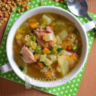 Рецепт Горохового супа с копченым окорочком