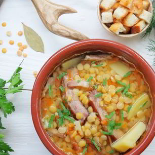 Рецепт Супа горохового с копченостями и горчицей