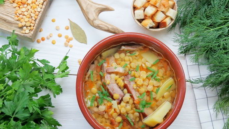 Рецепт супа горохового с копченостями и горчицей