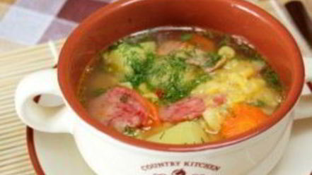 Рецепт супа с горохом и копченой колбасой