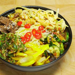 Рецепт Кукси с говядиной и яичной лапшой