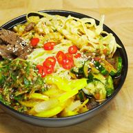 Рецепт Кукси с говядиной и яичной лапшой