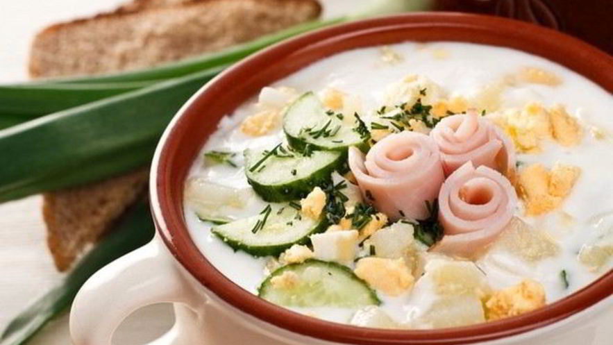 Рецепт летней окрошки с ветчиной